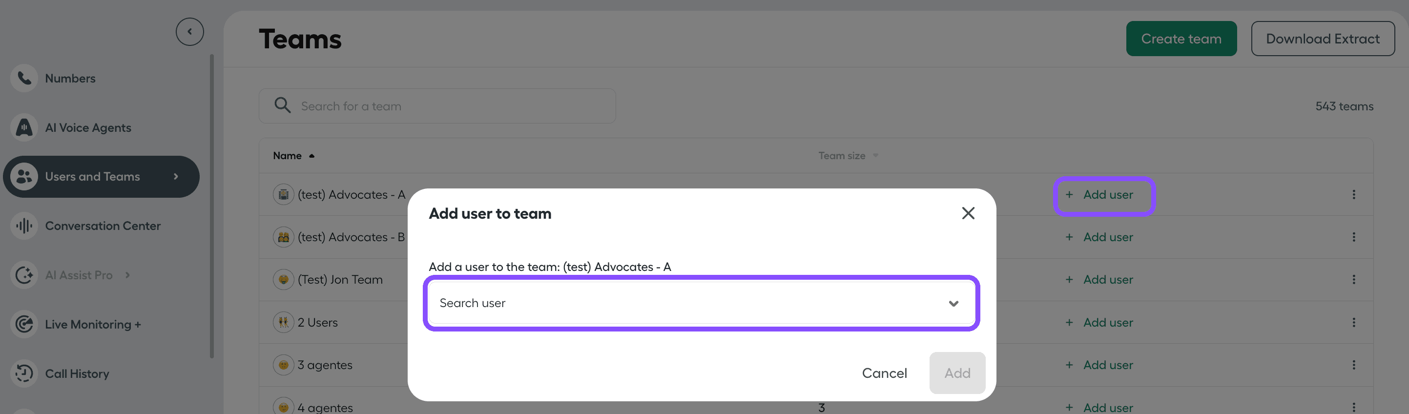 Bild mit dem direkten Hinzufügen von Nutzern zu einem Team aus der Teamliste
