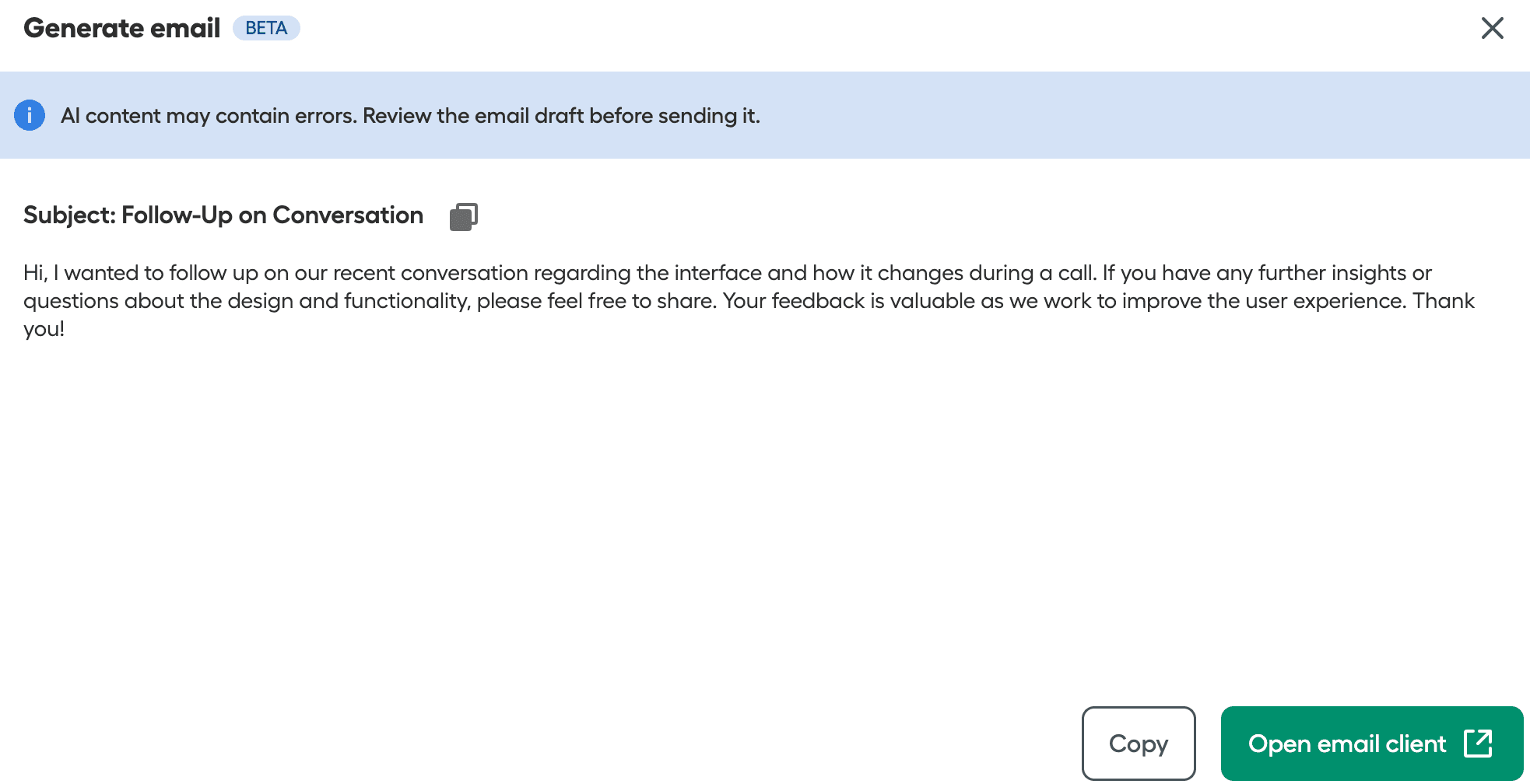 Image showing the generate email window with the open email ticket button