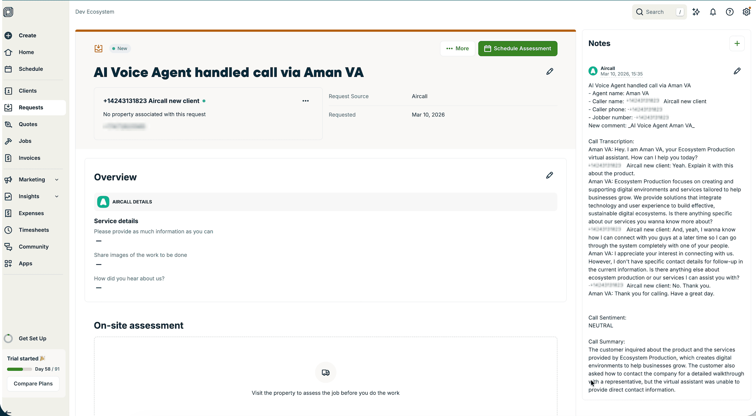 AIVA call logging