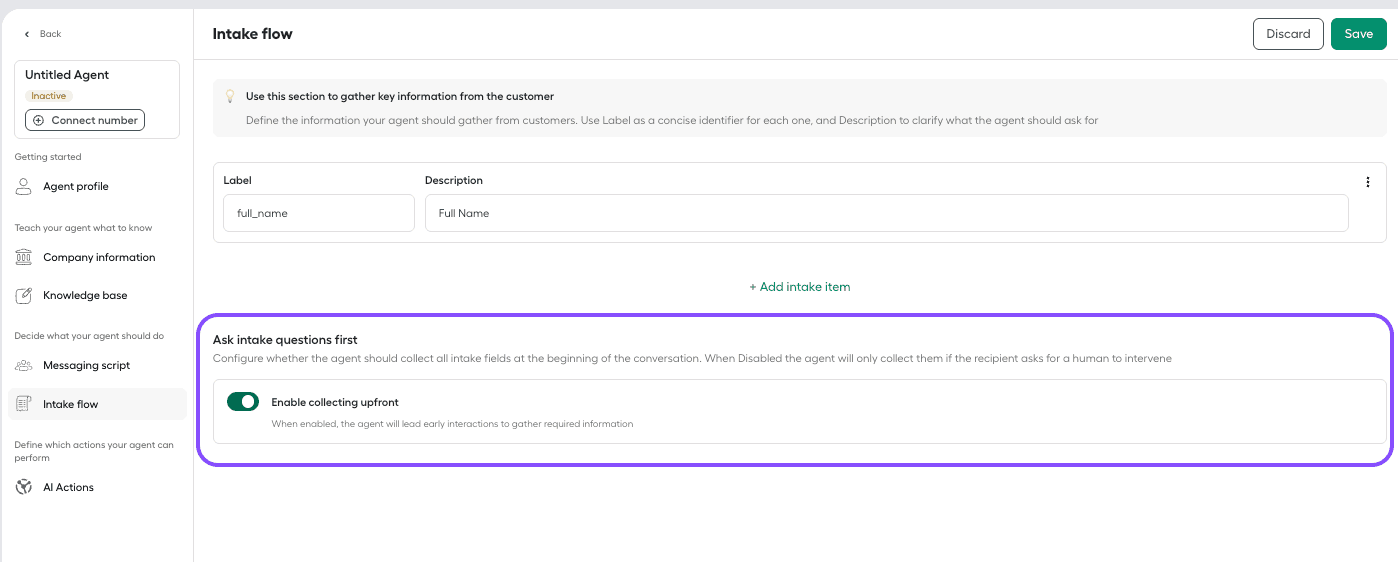 Image montrant le bouton d’activation de la collecte en amont