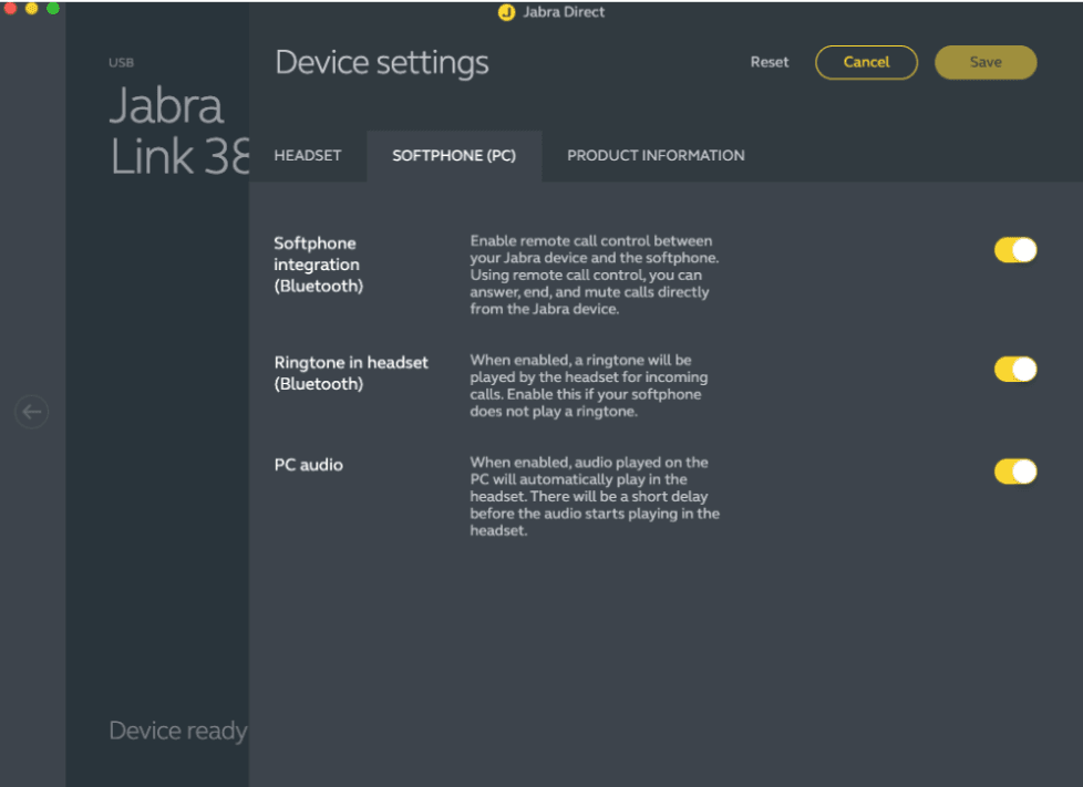 Jabra device settings