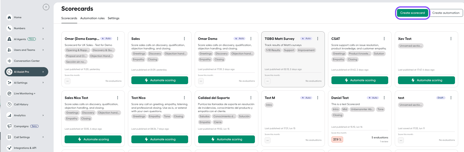 Create scorecard button