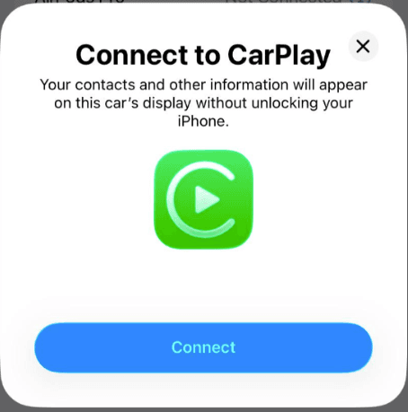 Connect to CarPlay pop up