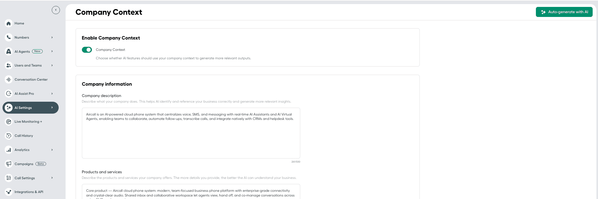 Company context window